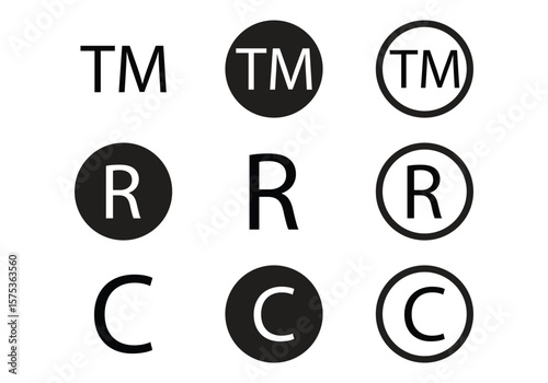 Copyright, registered and trademark symbol. intellectual property icon set