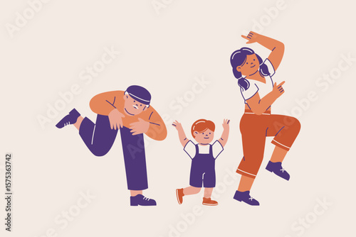 Illustration of Diverse Family Dancing
