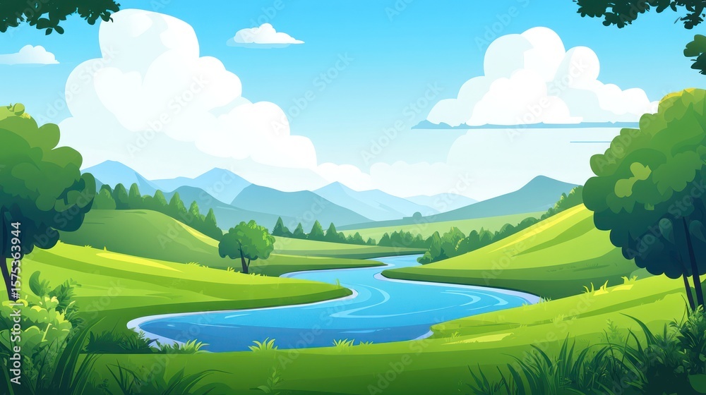 Obraz premium Lush landscape with a winding river (1)