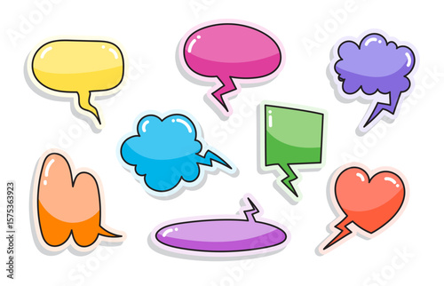 Set of Colorful speech bubbles in Hand-drawn style , chatting box, message box, think balloon, speak bubble, cartoon elements vector illustration