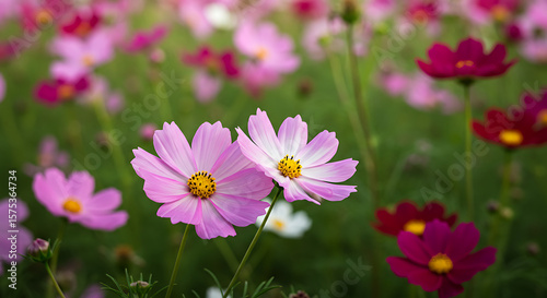 Vibrant Pink Cosmos Flowers in a Blooming Field