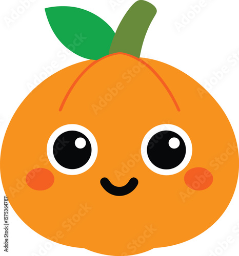 Happy Round Pumpkin with Leafy Ponytail Cap
