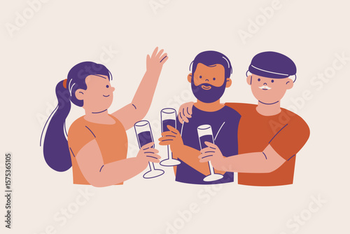Illustration of Happy Diverse People Clink Glasses