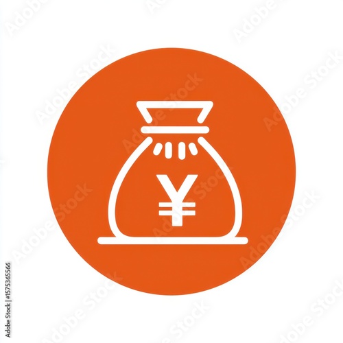 Minimalistic orange circular icon featuring a white money-bag symbol with tie-up top and prominent Japanese yen (¥) sign, clean simple design.