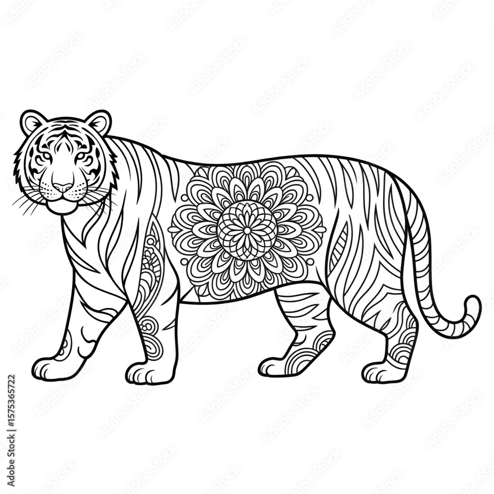 Fototapeta premium Tiger illustration vector coloring page 