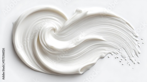 Swirling Creamy White Texture A Viscous, Glossy Abstract Pattern on White Background Displaying Smoothness