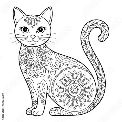 Mandala cat illustration vector design coloring page