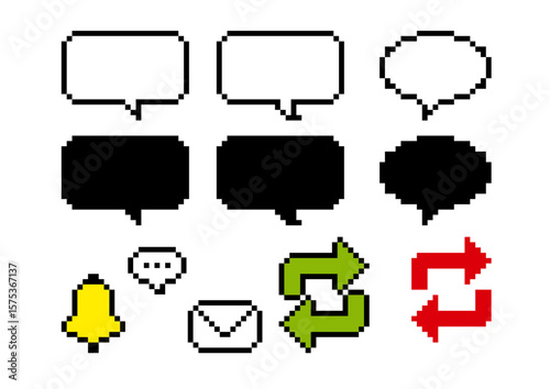 ドット絵の吹き出しとSNS風アイコンセット