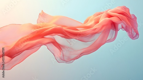 An airy, flowing orange fabric dances in the light, creating a sense of weightless motion and graceful elegance against a soft, gradient background, evocative of dreams.
