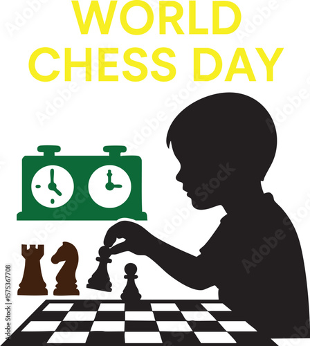 Minimalist Chess Silhouettes Vector Set – Strategy Game Pieces and Player Illustrations on White Background. world chess day.