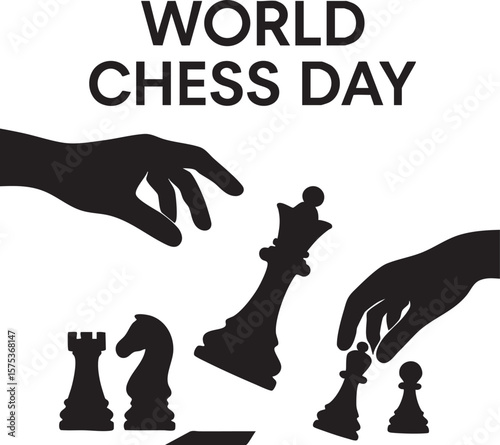 Minimalist Chess Silhouettes Vector Set – Strategy Game Pieces and Player Illustrations on White Background. world chess day.