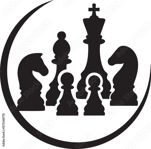 Minimalist Chess Silhouettes Vector Set – Strategy Game Pieces and Player Illustrations on White Background. world chess day.