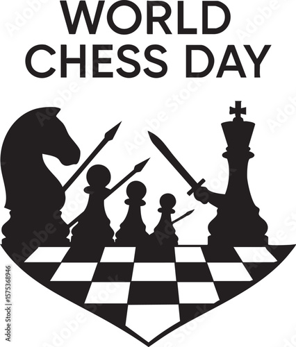 Minimalist Chess Silhouettes Vector Set – Strategy Game Pieces and Player Illustrations on White Background. world chess day.