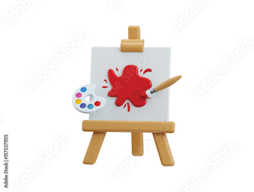 Painting Canvas icon 3d render concept of painting board with color plate and painting brush icon vector illustration