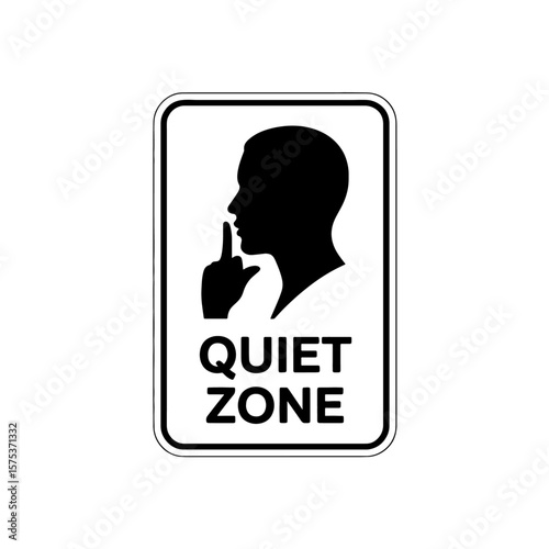 Quiet Zone Sign: Silhouette with Finger on Lips for Silence.