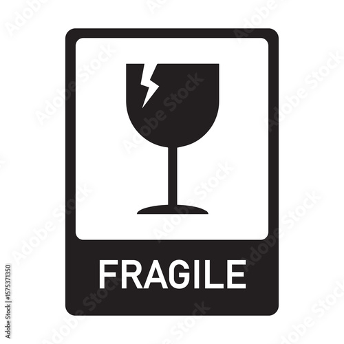 Red and white “FRAGILE” label featuring a broken wine glass icon—used to mark packages containing delicate items that require careful handling.