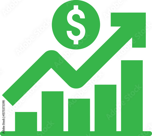 Green business graph with dollar sign showing financial growth and investment success concept