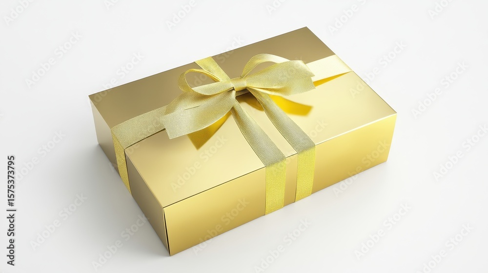Obraz premium Golden gift box with a yellow ribbon bow.