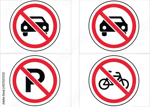 parking sign set. car, motorcycle, bicycle parking symbol. no parking icon collection. vector illustration on transparent background.car, traffic, parking, signboard, signs, transport, illustration, 