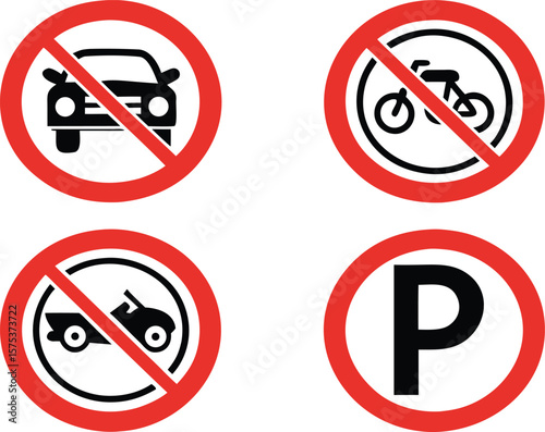 parking sign set. car, motorcycle, bicycle parking symbol. no parking icon collection. vector illustration on transparent background.car, traffic, parking, signboard, signs, transport, illustration, 