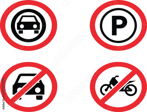 parking sign set. car, motorcycle, bicycle parking symbol. no parking icon collection. vector illustration on transparent background.car, traffic, parking, signboard, signs, transport, illustration, 
