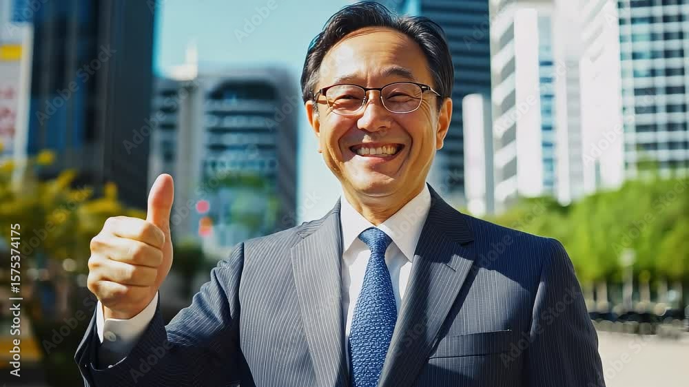 Business Person Smiles and Gives a Thumbs Up in Approval Business Person Smiles and Gives a Thumbs Up in Approval