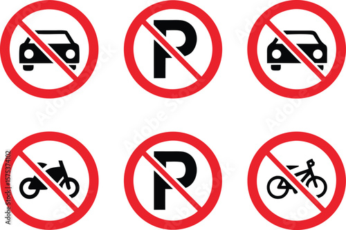 parking sign set. car, motorcycle, bicycle parking symbol. no parking icon collection. vector illustration on transparent background.car, traffic, parking, signboard, signs, transport, illustration, 