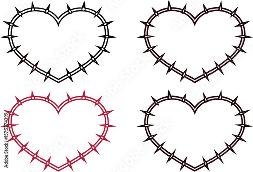 barbed wire heart shape. love frame with spike. vector illustration on transparent background.love - emotion, icon, love, heart shape, barbed wire, no people, photography, color image, horizontal, 