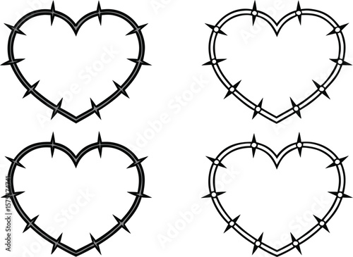 barbed wire heart shape. love frame with spike. vector illustration on transparent background.love - emotion, icon, love, heart shape, barbed wire, no people, photography, color image, horizontal, 