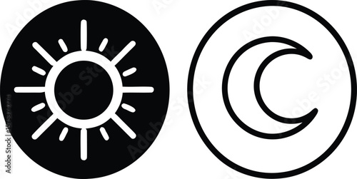 dark and light mode icon. day, night, sun and moon signs and symbols for app, user interface, and website. transparent vector.icon, night, circle, buttons, power, signs, app, web, illustration,
