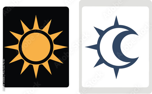 dark and light mode icon. day, night, sun and moon signs and symbols for app, user interface, and website. transparent vector.icon, night, circle, buttons, power, signs, app, web, illustration,