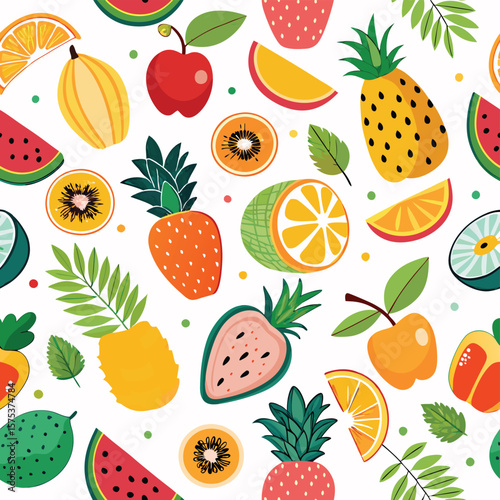 Colorful fruit pattern with slices and whole fruits (1)