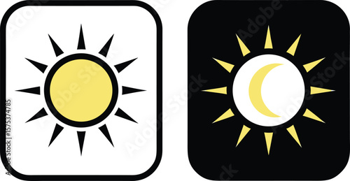dark and light mode icon. day, night, sun and moon signs and symbols for app, user interface, and website. transparent vector.icon, night, circle, buttons, power, signs, app, web, illustration,