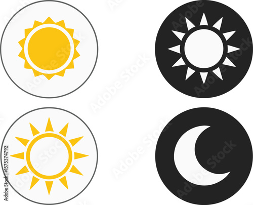 dark and light mode icon. day, night, sun and moon signs and symbols for app, user interface, and website. transparent vector.icon, night, circle, buttons, power, signs, app, web, illustration,