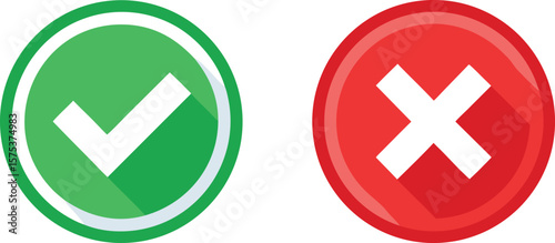 green and red tick and cross button, 3d vector symbol on transparent background.check mark, cross shape, permission - concept, checklist, concepts, red, push button, rejection, agreement, 