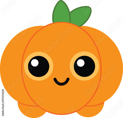 Puffy Pumpkin Cutie with Leafy Ears – Kawaii Autumn Icon