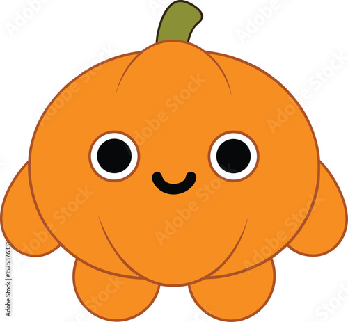 Orange Pumpkin Character with Leafy Curls – Cute Vector Art