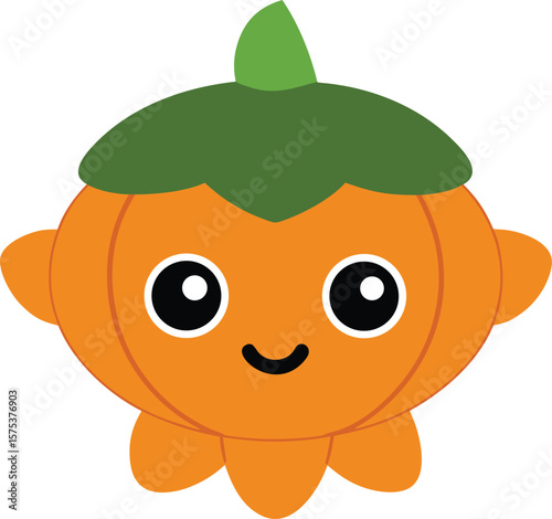 Leafy Hat Pumpkin Head with Oval Eyes – Soft Aesthetic Clipart