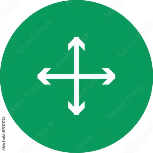 Free Download Circular green sign with four white arrows pointing in all directions, arranged in a cross pattern for clear navigation and high visibility. - GFXLoad