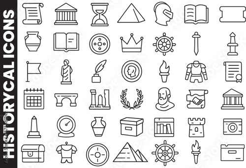 Collection of Ancient Civilization, Mythology, and Archaeology Outline Icons