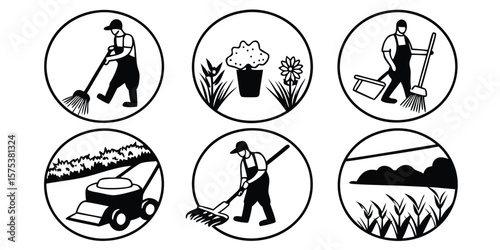 Mega Set of Lawn Care Service Line Icons on Transparent Background
