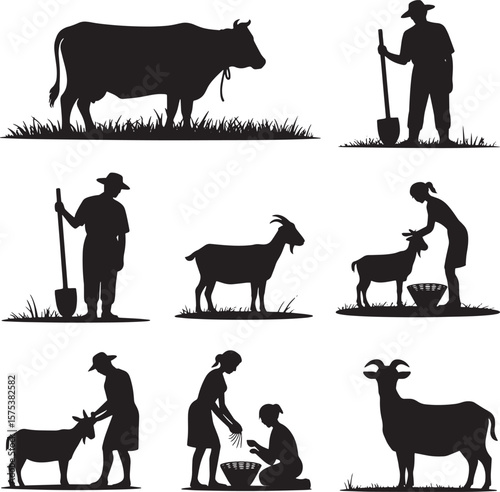 Rural life scenes featuring people and farm animals vector
