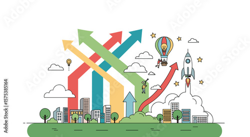 Arrows of growth and development project success strategic planning business expansion opportunity innovation