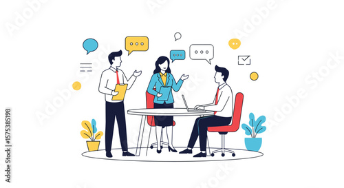 Team collaboration and business meeting discussion for project success and growth strategy