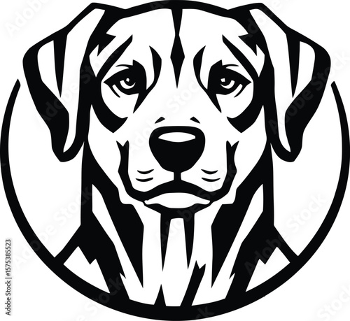 Stylized Dog Head Logo Vector Featuring Black and White Geometric Illustration of Pointed-Ear Canine Within Circular Emblem for Modern Branding, Pet Identity, and Minimalist-Themed Design
