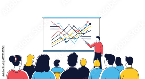 Business presentation showing growth trends to an engaged audience