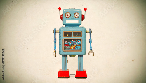 Vintage Robot Toy with Retro Background.