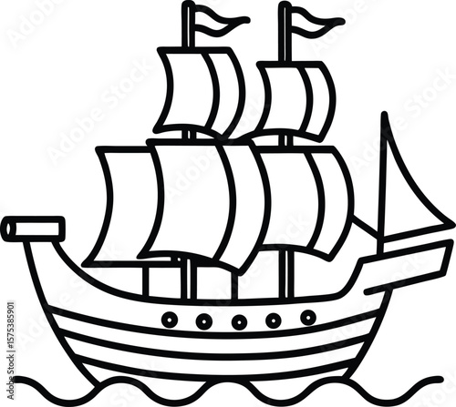 Mayflower ship line art vector illustration sailing vessel