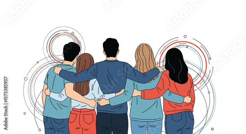 Diverse group of friends hugging and supporting each other together