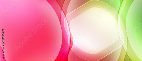 Abstract vibrant background. Overlapping circles create soft gradients, blending pinks, greens, whites. Smooth curves suggest movement, energy.